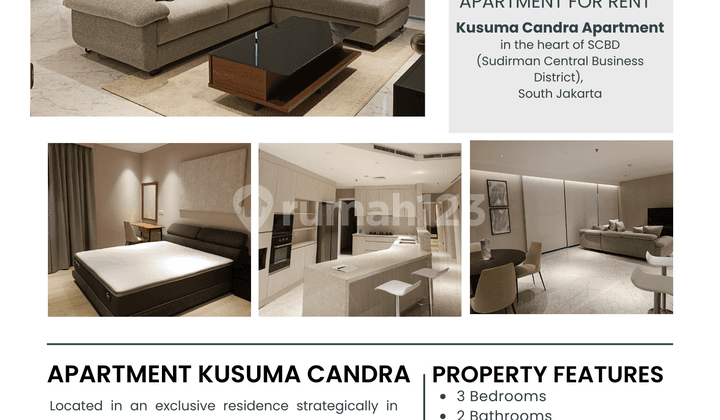 Disewakan Apartment Kusuma Chandra 3 Bedrooms Fully Renovated