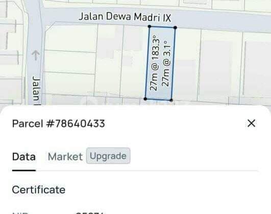 Dijual Tanah Siap Bangun di Kawasan Premium Renon - Jalan Dewi Madri IX ( IR )