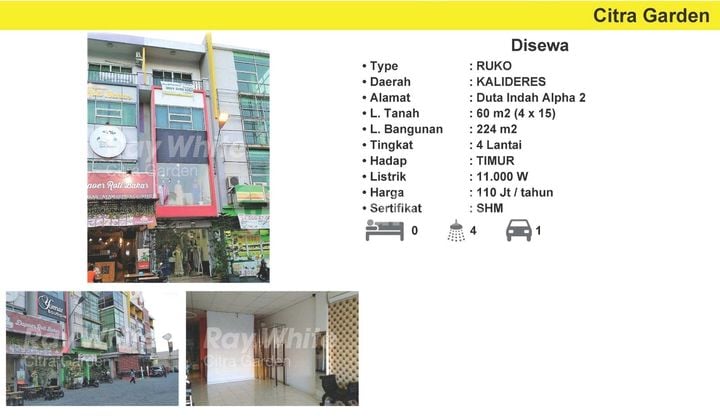 Disewakan Ruko Duta Indah Alpha 4 LT Kalideres Jakbar 0024Gal