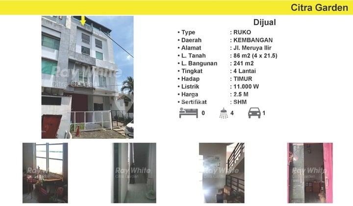 Jual Ruko 4 LT 241 m2 SHM Meruya Kembangan Jakarta Barat 0008-HEY