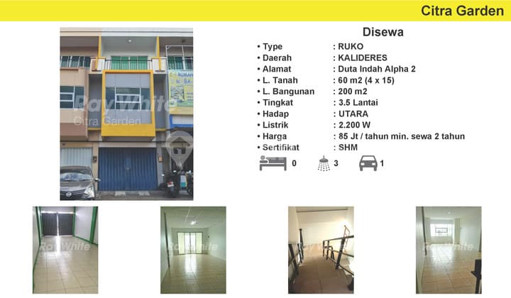 Disewakan Ruko Duta Indah Alpha 2, Bagus 200 m2 Kalideres, Jakarta Barat 0009-CRSSUS