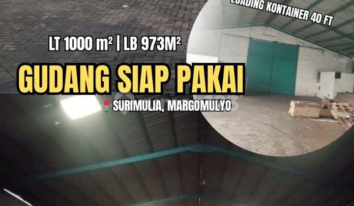 Disewakan Gudang Full Bangunan Siap Pakai Surimulia Margomulyo