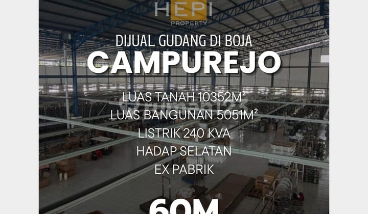 Gudang luas siap pakai di Campurejo Kendal