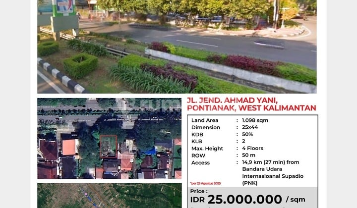 Kavling Komersial hoek luas 1098 di jln Ahmad yani Pontianak Kalimantan Barat Lokasi sangat Strategis
