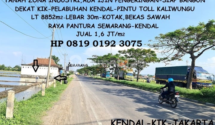 Tanah HM Zona Industri Pinggir jalan Raya Pantura/lingkar Kaliwungu Kendal dekat KIK Kendal