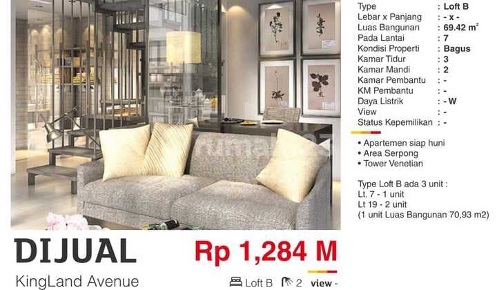 Di Jual Cepat Apartemen Kingland Avenue 3br Tangerang