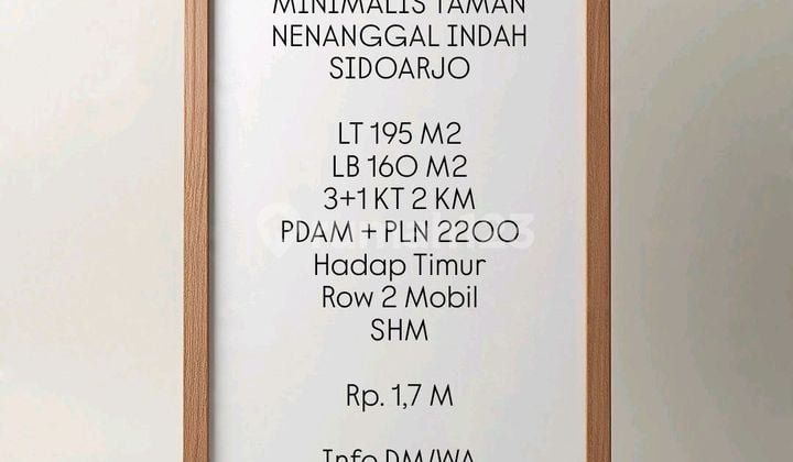 Dijual Rumah Murah Minimalis Taman Indah Menanggal Sidoarjo