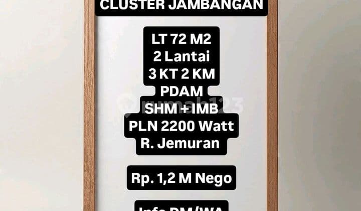 Dijual Rumah Perum Cluster Jambangan