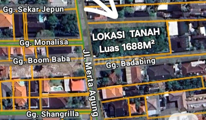 Tanah 1688.0 M² Shm Di Kerobokan Posisi Hook Gp