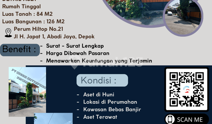 FOR SALE HILLTOP ESTATE HOUSE NO 21, JALAN H. JAPAT 1, ABADI JAYA DEPOK - VIA CESSIE