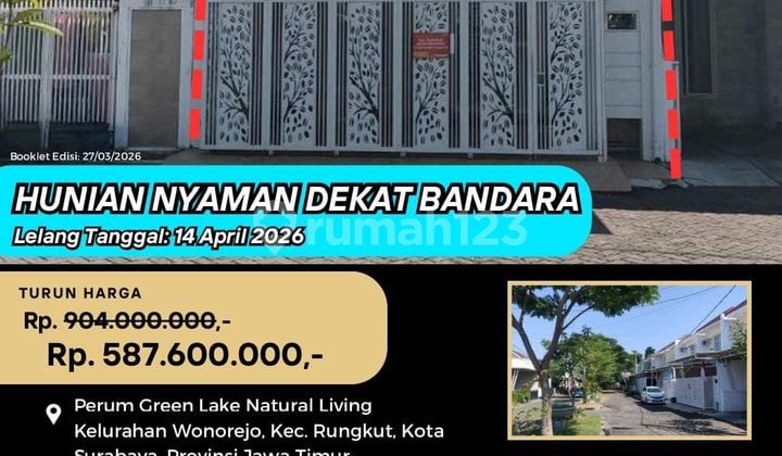 Dilelang Rumah Perum Green Lake Natural Living Rungkut Surabaya