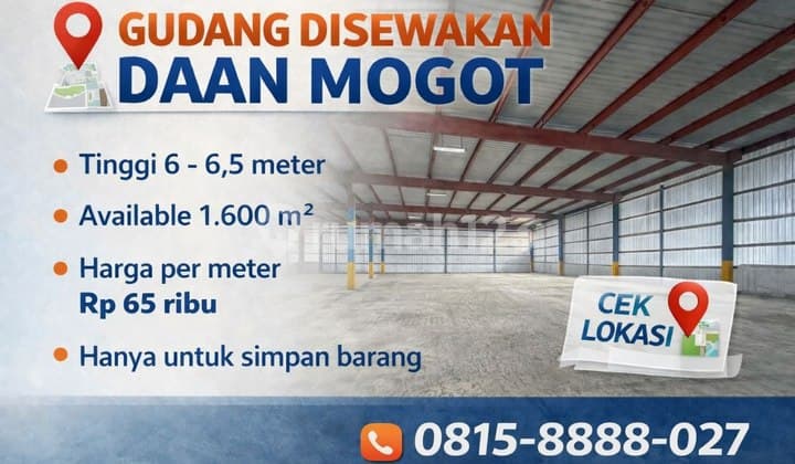 Disewakan Cepat Gudang 1600M2 Logistik di Daan Mogot Tangerang