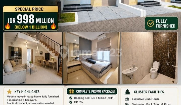 Dijual Rumah Full Furnish 1 Lantai+Mezanin-998Jt-Di Komplek