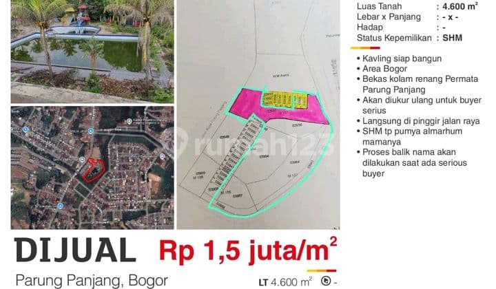 Rare Listing! Tanah Bekas Kolam Renang Di Jantung Permata Parung Panjang