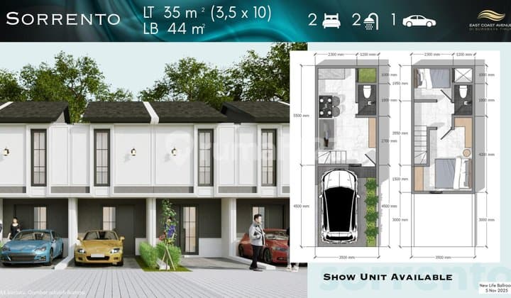 Rumah Lebar 3.5 Dua Lantai East Coast Avenue Dapat Taman Dan Kanopy