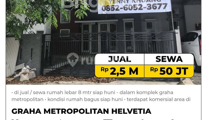 - di Jual / Sewa Rumah Lebar 8 Mtr Siap Huni Graha Metropolitan