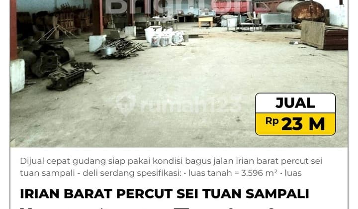 Dijual Cepat Gudang Siap Pakai Kondisi Bagus Jalan Sampali