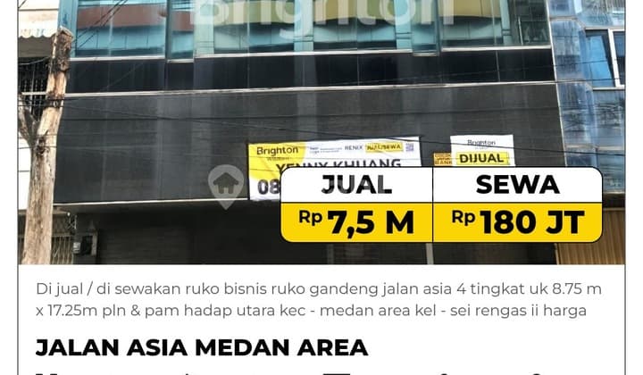 Disewakan Ruko Gandeng Jalan Asia Dekat Bank Bca