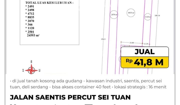 Di Jual Tanah Kosong Luas Ada Gudang Kawasan Industri