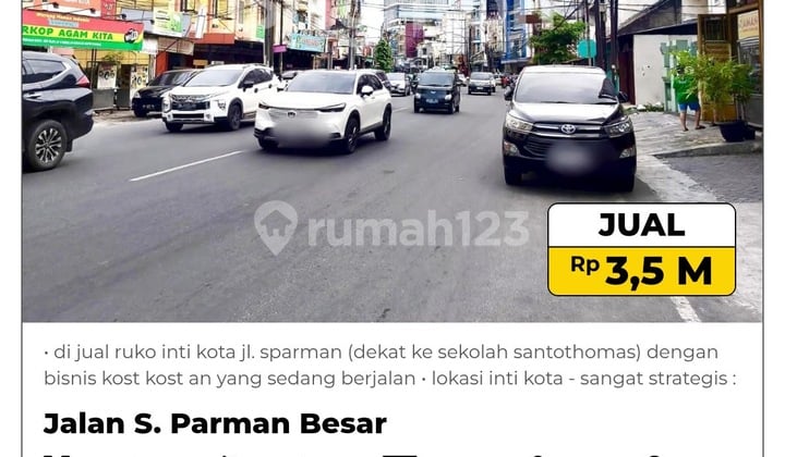 Dijual Ruko Bisnis Inti Kota Jalan S. Parman Lokasi Inti Kota
