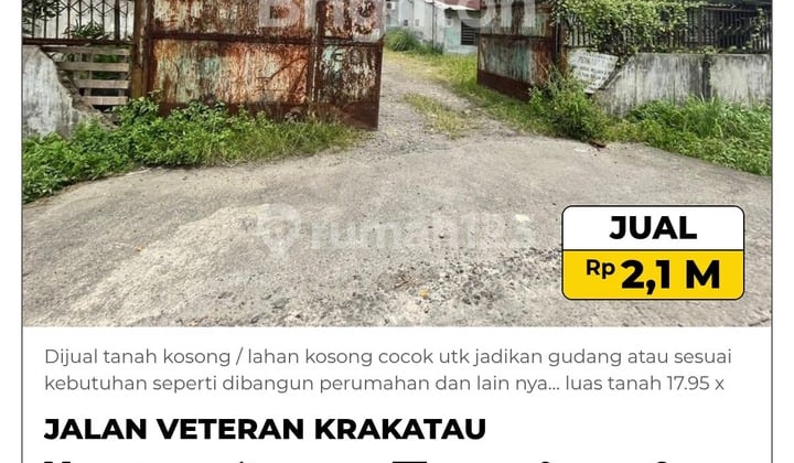 Dijual Tanah Kosong Jalan Krakatau Ujung
