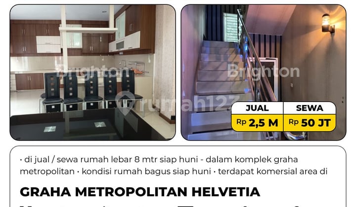- di Jual / Sewa Rumah Lebar 8 Mtr Siap Huni Graha Metropolitan