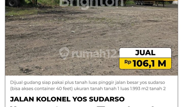 Dijual Gudang Siap Pakai Pinggir Jalan Besar Yos Sudarso