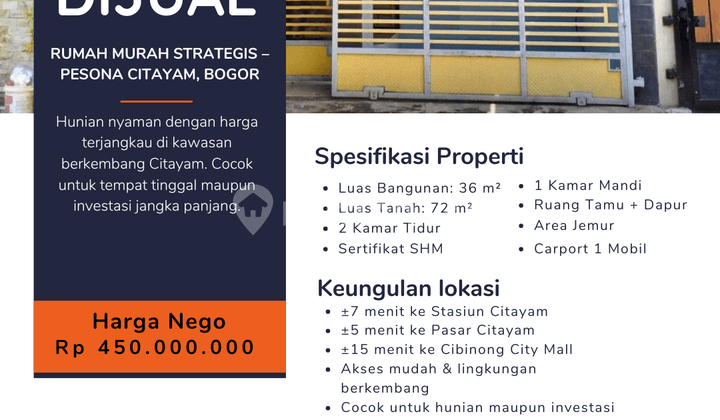 Rumah Murah Strategis - Pesona Citayam, Bogor