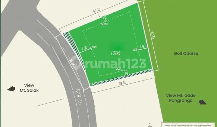 11.8jt Rancamaya Kavling 1705m² 2 View Barat-timur Direct Golf