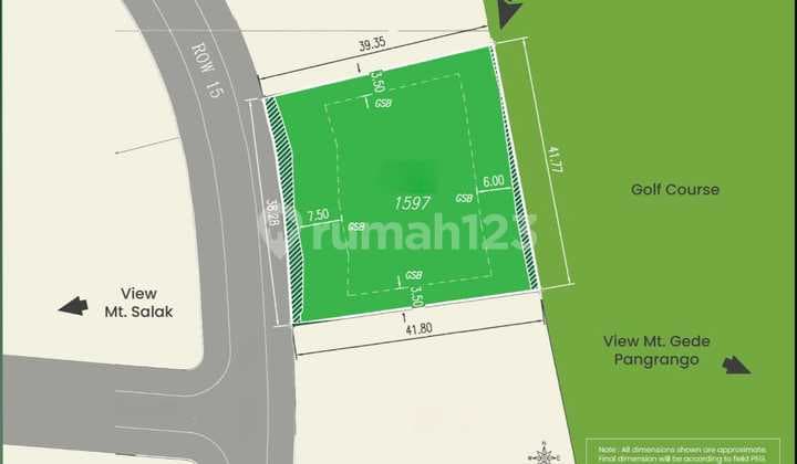11.8jt Rancamaya Kavling 1597m² Barat-timur View Gunung Dan Golf