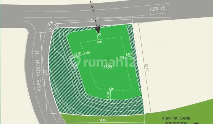 11.8jt Rancamaya Kavling 3188m² Hoek 3 View Utara-barat-selatan