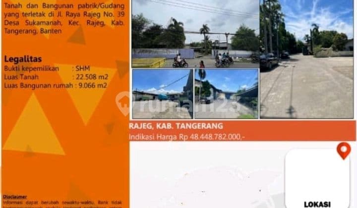 Dijual Gudang Pabrik Murah Di Rajeg Tangerang Aset Bank Macet