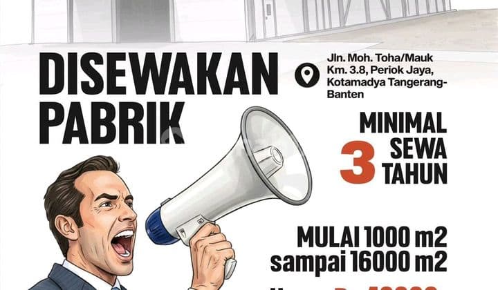 Disewakan Gudang Baru Di Moh Toha Tangerang 1000 Sd 1,6ha