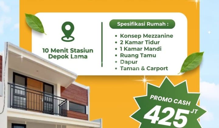 Rumah Atl Cipayung Dekat KRL Stasiun Kota Depok Lama, Murah, Baru