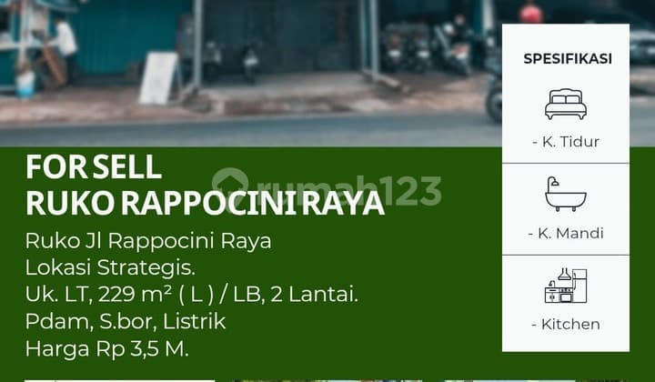 For Sale: Rappocini Raya Street Shop House in Makassar – Freehold Certificate, Strategic in the Business Center.