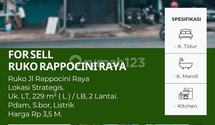 Dijual Ruko Jalan Rappocini Raya Makassar – SHM, Strategis di Pusat Bisnis