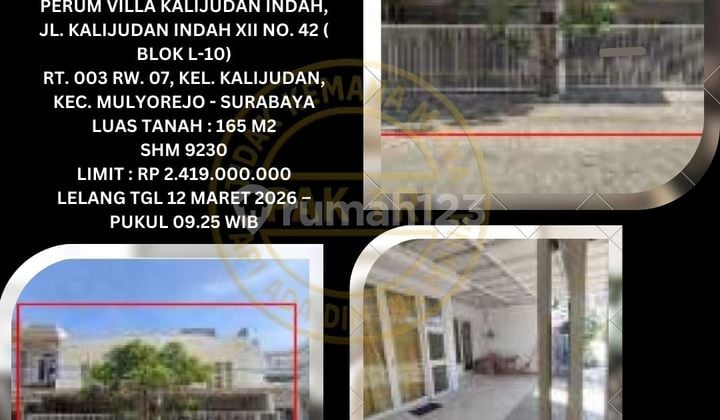 Jual Rumah Lelang Bank di Mulyorejo Surabaya (Perum Villa Kalijudan Indah) - Lelang Kpknl
