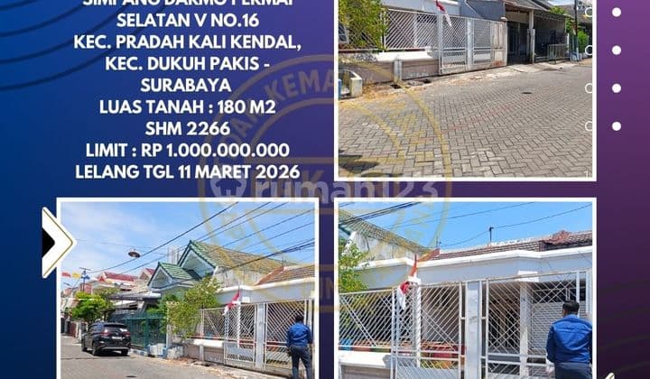 Dijual Rumah Via Lelang Bank di Dukuh Pakis Surabaya (Simpang Darmo Permai Selatan) - Lelang Kpknl