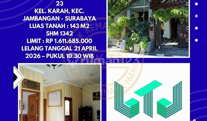 Dijual Rumah Via Lelang di Jambangan Surabaya (Jalan Karah Tama Asri) - Lelang Kpknl
