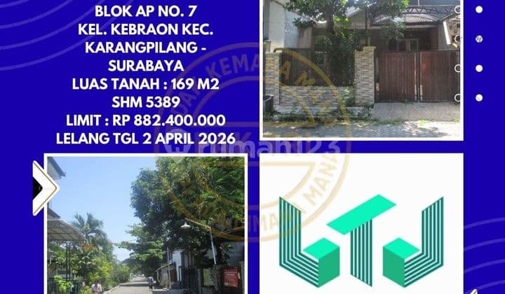 Dijual Rumah Via Lelang di Karangpilang Surabaya (Jl. Kebraon Utman Blok Ap) - Lelang Kpknl