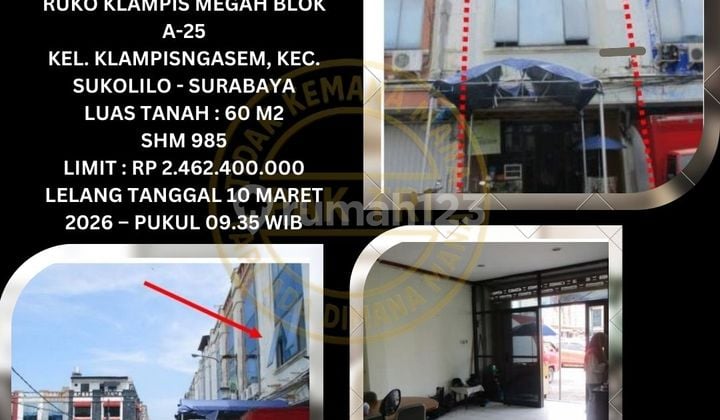 Jual Ruko Lelang Bank di Sukolilo Surabaya (Ruko Klampis Megah) - Lelang Kpknl