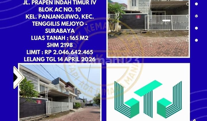 Dijual Rumah Via Lelang di Tenggilis Mejoyo Surabaya (Jl. Prapen Indah Timur Iv) - Lelang Kpknl