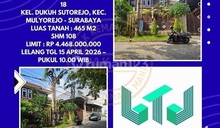 Dijual Rumah Via Lelang di Mulyorejo Surabaya (Jalan Gading Pantai) - Lelang Kpknl