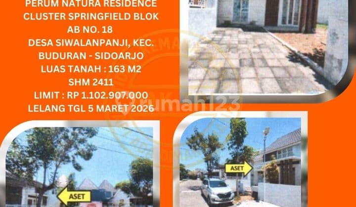 Jual Rumah Lelang Bank di Buduran Sidoarjo (Perum Natura Residence Cluster Springfield) : Lelang Kpknl