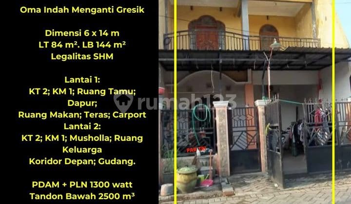 Turun Harga Polll!! Jual Rumah 2 Lantai SHM di Menganti Gresik - Dekat Pasar Menganti