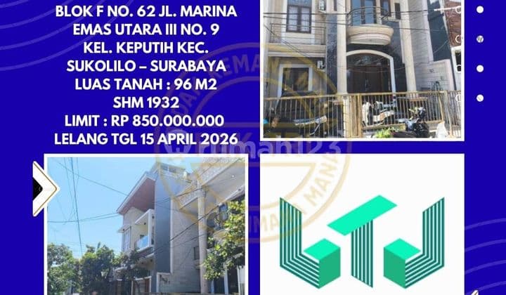 For Sale House Via Auction in Sukolilo Surabaya (Perum Bumi Marina Emas) - Auction by KPKNL