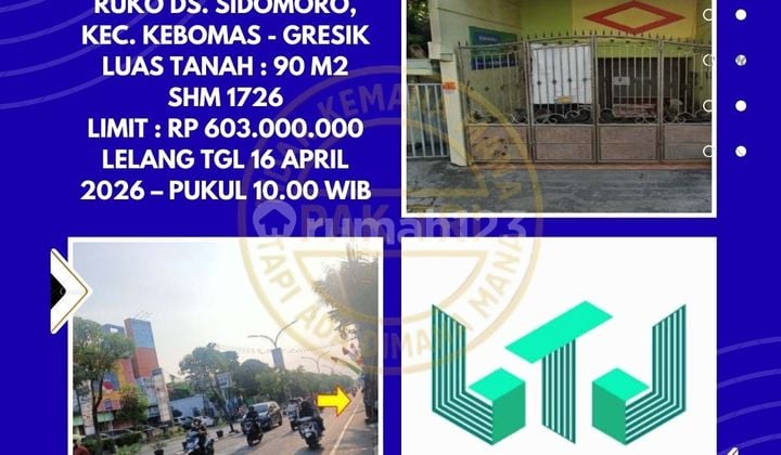 Dijual Ruko Via Lelang di Ds. Sidomoro, Kec. Kebomas - Gresik - Lelang Kpknl