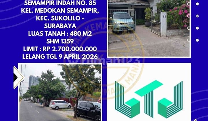 Dijual Rumah Via Lelang di Sukolilo Surabaya (Jalan Medokan Semampir Indah) - Lelang Kpknl