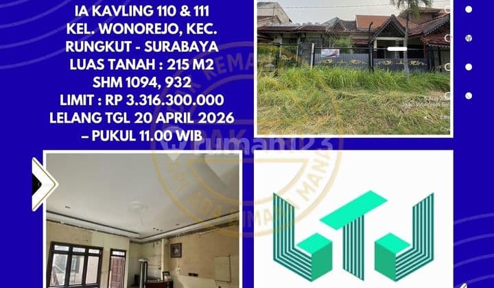 Dijual Rumah Via Lelang di Rungkut Surabaya (Jalan Wonorejo Selatan) - Lelang Kpknl