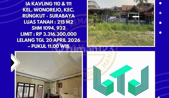 Dijual Rumah Via Lelang di Rungkut Surabaya (Jalan Wonorejo Selatan) - Lelang Kpknl